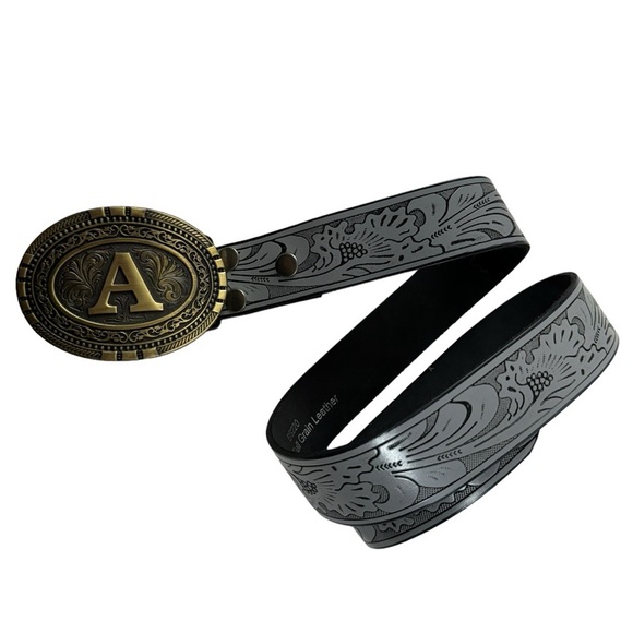 Exos Montana Silversmiths initial A Western Belt Buckle leather 32